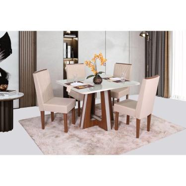Imagem de Conjunto Sala de Jantar Mesa Retangular Vitória com 4 Cadeiras Helena com Apliques Marromlle/Off White