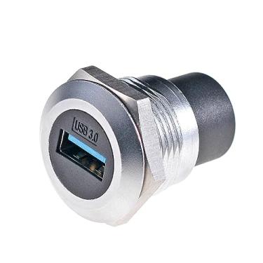 Imagem de HangTon Acoplador USB 3.0 de montagem em painel, conector circular à prova d'água, soquete de chassi de cabo em linha, extensão fêmea para fêmea, passagem de anteparo IP65