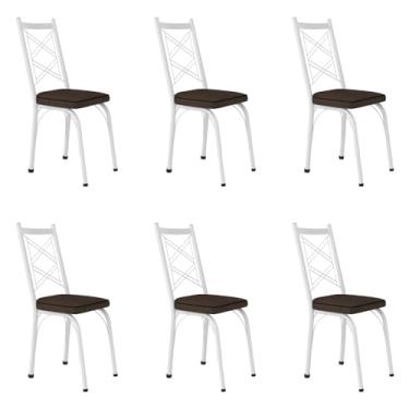Imagem de Kit 6 Cadeiras de Cozinha Delaware Estampado Imbuia Pés de Ferro Branco - Pallazio