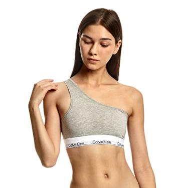 Imagem de Calvin Klein Sutiã feminino moderno de algodão, um ombro único, sem forro, Cinza mesclado, XP