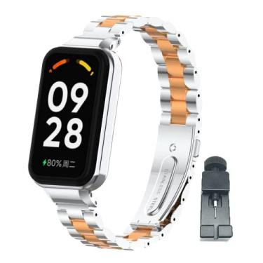 Imagem de T-BLUER Pulseira compatível com Xiaomi Redmi Band 2, pulseira de substituição de aço inoxidável com moldura de metal para Xiaomi Smart Band 8 Active