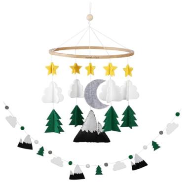Imagem de Móvel para berço (noite da floresta estrelada com guirlanda) - Decoração de berçário de presente de chá de bebê para meninos e meninas