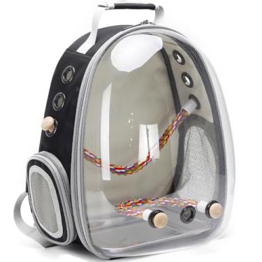 Imagem de Gaiola de transporte de pássaros, cápsula espacial transparente, mochila astronauta para carregar periquito, periquito, periquito, periquito, papagaio com bandeja de metal, poleiro de madeira, bolsa