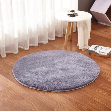 Imagem de Tapete redondo fofo para sala de estar, tapete de pele sintética, quarto infantil, pelúcia, felpudo, cadeira de computador, área de estofamento, cinza, diâmetro 0,4 m (pequeno)