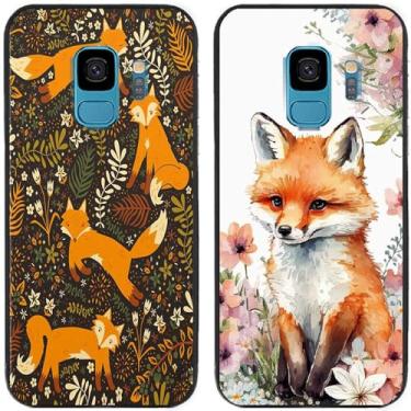 Imagem de 2 peças de capa de telefone traseira com estampa de raposa em flor TPU gel silicone para Samsung Galaxy todas as séries (Galaxy S9)