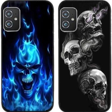 Imagem de 2 peças Cool Flame Skull TPU Gel Silicone Capa de telefone traseira para Asus Zenfone 8/9/10 (Asus Zenfone 8)