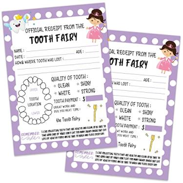 Imagem de Certificado de papel de fada dos dentes para crianças, boletins de fada dos dentes, recibo oficial da fada dos dentes, lembrança adorável fofa para crianças, recibo de fada do dente perdido, roxo,