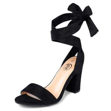 Imagem de Trary Salto feminino rosa roxo nude vermelho preto com cadarço salto grosso para mulheres, sandálias de salto com tiras para mulheres, salto de plataforma alta, salto largo confortável de amarrar com