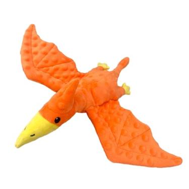 Imagem de HNQTJJS Brinquedos Squeaky Dog Toys Brinquedo de pelúcia com papel enrugado durável para mastigar para cães pequenos, médios e grandes pterodáctilo laranja