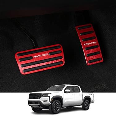 Imagem de Kakash Acessórios internos personalizados para Nissan Frontier 2022 2023 capas de pedal de acelerador de gás de liga de alumínio, antiderrapante, sem perfuração, 2 peças/conjunto (vermelho)