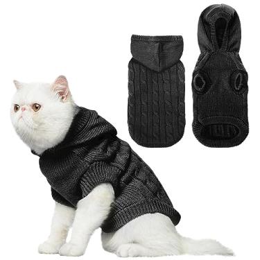 Imagem de PUPTECK Casaco de inverno para cães e gatos - roupas macias para clima frio malha para gatinhos e cães pequenos interior exterior caminhada quente, malha clássica para cachorrinhos gatinhos meninas meninos, preto G