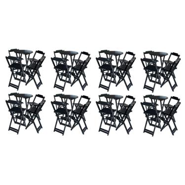 Imagem de Kit 8 Jogos de Mesa Bistrô de Madeira com 4 Cadeiras Dobravel Ideal para Bar e Restaurante Preto