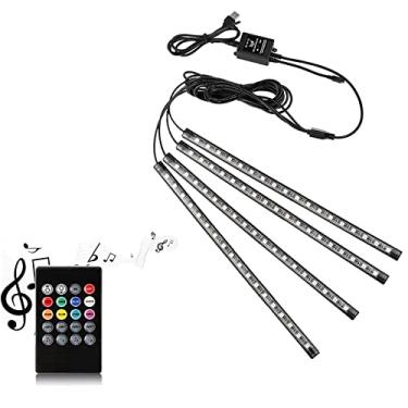 Imagem de Fita de luz LED para carro, Uniwit 4 peças multicoloridas música carro luzes atmosfera interior para carro TV casa com função ativa de som, controle remoto e porta USB inteligente (48 portas LED-USB)