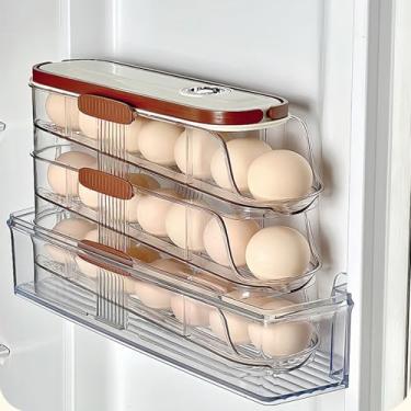 Imagem de Organizador Automático da Bandeja do Ovo do Rolamento, Recipiente Empilhável do Ovo da Grande Capacidade de 3 Camadas para a Bancada da Cozinha do Refrigerador (fila unica)
