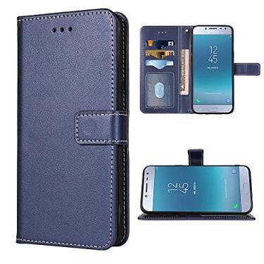 Imagem de FDCWTSH Compatível com Samsung Galaxy J2 Pro 2018 capa carteira alça de pulso cordão de couro capa flip suporte para cartão capas de celular para Glaxay J 2 J2pro J250M SM-J250M mulheres homens azul