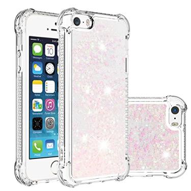 Imagem de COTDINFOR Capa para celular compatível com iPhone 5 com glitter líquido fofo transparente flutuante areia movediça à prova de choque capa protetora de silicone TPU macio para iPhone 5 / iPhone 5S