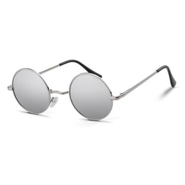 Imagem de JRLLFD Óculos de sol redondos masculinos polarizados uv400 vintage retro círculo quadro óculos de sol feminino lente amarela, espelho prateado c6, tamanho único