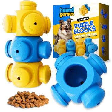 Imagem de Brinquedos de quebra-cabeça para cães para tédio, pacote com 4, mastigação e dosador de petiscos, para cães de médio a grande porte, diversão infinita para o seu cão