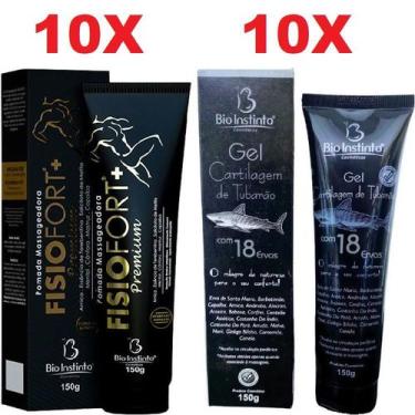 Imagem de Kit 10 Pomada Massageadora Fisio Fort Premium + 10 Gel Massageador Car