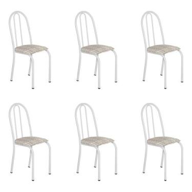 Imagem de Kit 6 Cadeiras de Cozinha Califórnia Estampado Rattan Bege Pés de Ferr