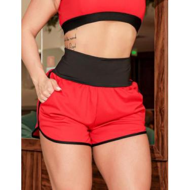 Imagem de Short Feminino Esportivo Running com Bolso - Fitmoda, Vermelho, Preto,