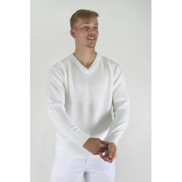 Imagem de Blusa Tricô Liso Gola V Masculina Carlan, G, Branco