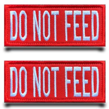 Imagem de 2 peças de emblema vermelho engraçado "Do Not Feed" Patch Emblema bordado gancho e laço aplique tático militar para mochilas, jaqueta, colete, roupas, jeans, bonés, bolsas, chapéus