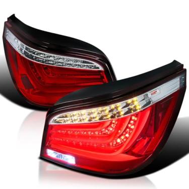 Imagem de Spec-D Tuning Luzes traseiras de barra de LED de lente vermelha compatíveis com BMW E60 Série 5 2008-2010 4 portas esquerda + direita par de montagem