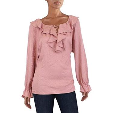 Imagem de Anne Klein Tonal Wave Jacquard Ruffle Tulla Blouse Ansie XXS (Women's 00-0)