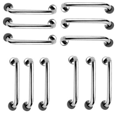 Imagem de Alça de Apoio 30cm Barra Inox Kit 12 Unidades Suporte Anti Queda Idoso Banheiro Box Corrimao Criança Cadeirante Acessibilidade Segurança