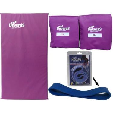 Imagem de kit tornozeleira peso 3 kg colchonete academia e mini band forte elást