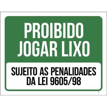Imagem de Placa Proibido Jogar Lixo Sujeito Penalidades Da Lei 36X46