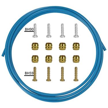 Imagem de CYSKY Kit de mangueira de freio hidráulico de bicicleta de 2500 mm para sistema Shimano BH59 BH90 Sram Avid, inclui 8 freios de bicicleta oliva e 8 inserções de conexão de latão (azul)