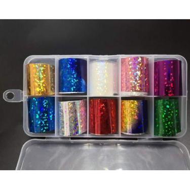 Imagem de Kit 10 Foil Holografico Transfer Para Unhas Adesivo 3d - oem