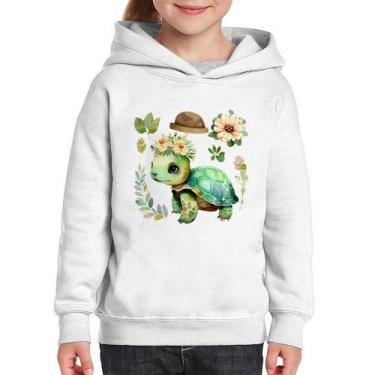 Imagem de Moletom Infantil Tartaruga, flores e chapéu - Foca na Moda, Branco, 10