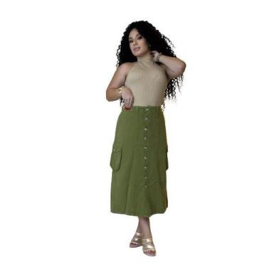 Imagem de Saia feminina longa collor tecido sem lycra - TRÊS CORAÇÕES, Verde, 46