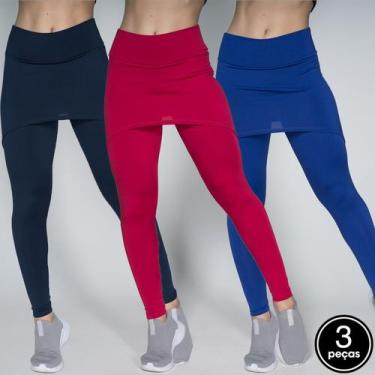 Imagem de Kit 3 Calças Legging Saia Fitness Cós Alto Lisa Tapa Bumbum - Bella Fi