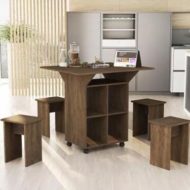 Imagem de Mesa De Cozinha Jantar Dobrável 90cm Annie C/ Bancos e Rodizio 100% Md