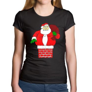 Imagem de Baby Look Algodão Papai Noel Chaminé - Foca na Moda, Preto, P