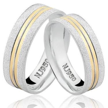Imagem de Par de Alianças de Prata 925 Anatômica com Filete Ouro AL31 - Natália 