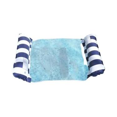 Imagem de Espreguiçadeira Inflável Dobrável Listrada para Piscina e Praia, Azul 