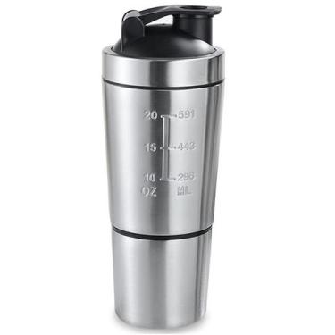 Imagem de Shakeira Dupla Inox 900ml Coqueteleira Academia Misturador - Shark Blu