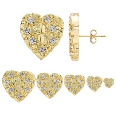 Imagem de Brincos masculinos banhados a ouro 14K, unissex, redondo, texturizado, biscoito, formato de coração, zircônia cúbica, M(14mm), Latão, Sem pedra preciosa