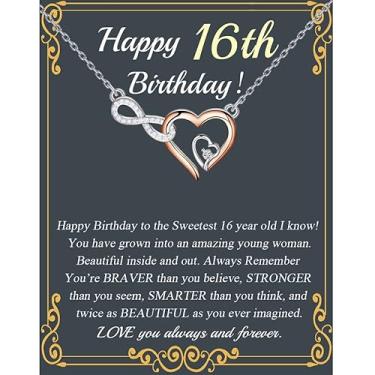 Imagem de FUSTMW Colar Sweet 16 Presentes de aniversário de 16 anos para meninas 16 joias presentes de aniversário para meninas de 16 anos, Small, Aço inoxidável, nagem