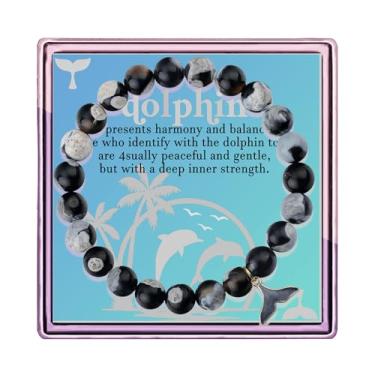 Imagem de ARHTF Pulseira de golfinho presente de golfinho representa harmonia e equilíbrio presente de festa de golfinho joia marinha ornamento de presente de golfinho para mulheres, Small, Pedra, Ágata