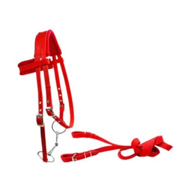 Imagem de YIJU Freio de cavalo com rédeas, corda de equitação, equipamento equestre, arnês confortável, prático, resistente, cabresto, Red S