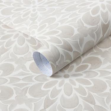 Imagem de EeeComing Papel de parede removível Boho papel de parede removível bege e branco rolo de vinil 299.7 cm x 43.9 cm cozinha banheiro vinil