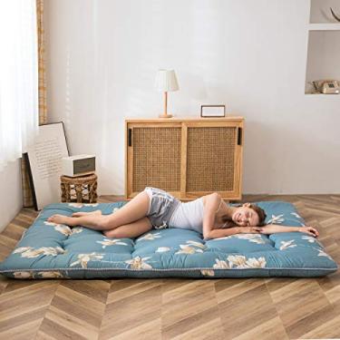 Imagem de MAXYOYO Piso japonês de estilo rústico com estampa floral, colchão futon para adultos, dobrável, colchão de acampamento, espreguiçadeira, cama, sofás e sofás, tamanho solteiro