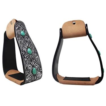 Imagem de CHALLENGER Estribo de sela inclinado preto inclinado para cavalo 12,7 cm pedra turquesa verde 51225