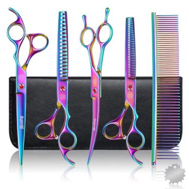 Imagem de Conjunto de tesouras profissionais de cuidados para cães Moontay, 18 cm/20,3 cm, tesouras para cães, tesouras para cuidados com cães curvas, tesouras para cão, cão, pente para cuidados com cãesMoontay 7.0 inches MA03SetPGS70multicolour